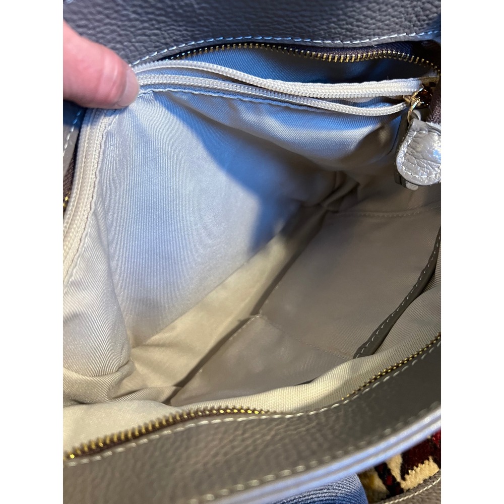 Valentina Grey Pebbled Genuine Leather Shoulder Bag Made in Italy Hobo Purse - Picture 11 of 12